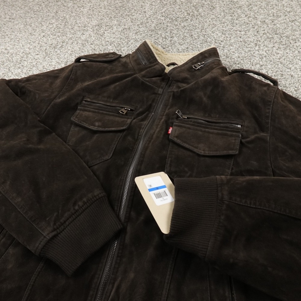 NEW Levis Jacket Mens XL Brown Sherpa Lined Faux Suede Trucker Bomber Work Coat